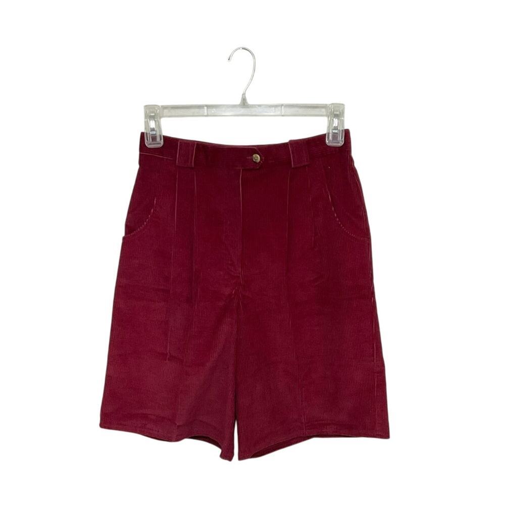 Vintage 80s Lucia Corduroy Red Pleated Shorts Ladies Size 10 Medium